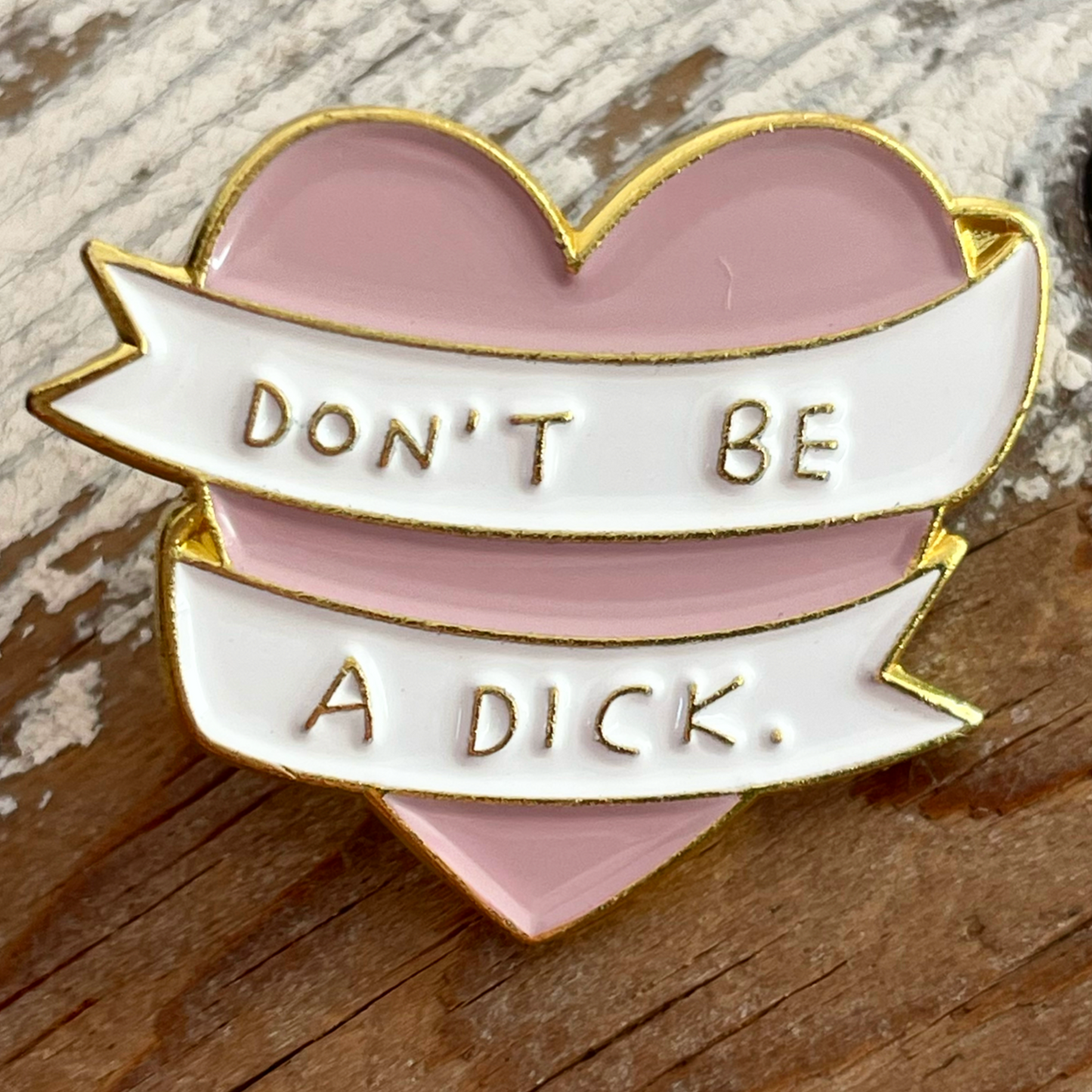 Slogan heart quote pin badge