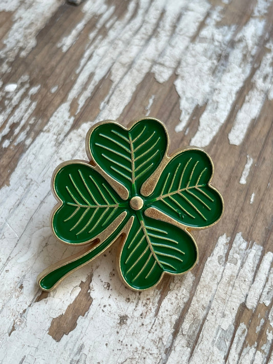 four leaf clover lucky pin badge